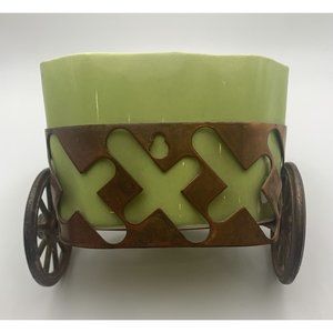 Vintage MCM California Pottery Glendale Chartruese Green Planter Copper Wagon